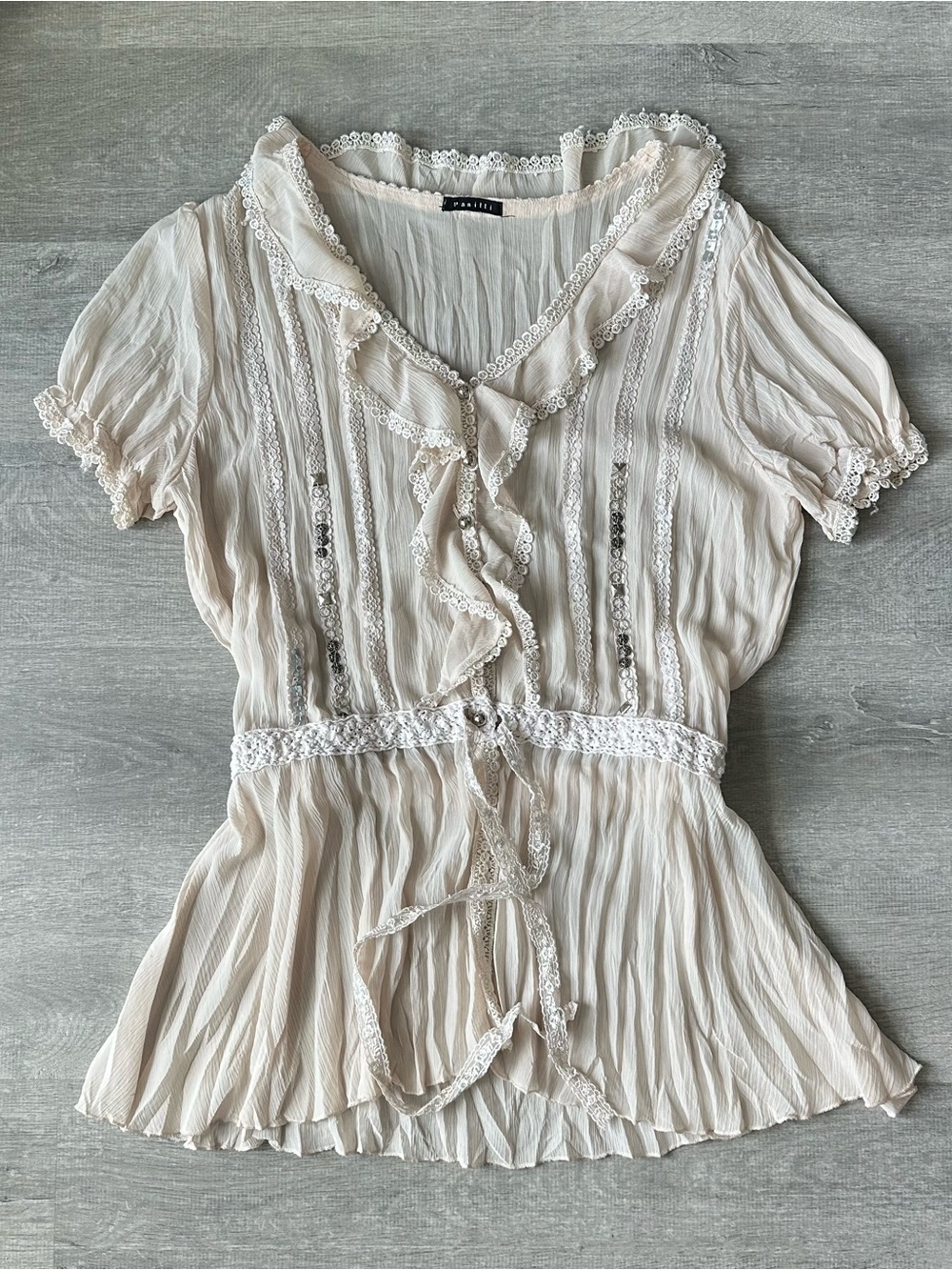 Vintage Panitti Cream Lace Ruffle Blouse Coquette / Cottagecore Aesthetic
